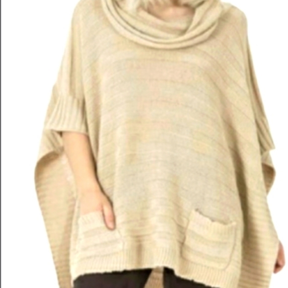 Max Sport LA CowlNeck Knit ribbed SweaterPoncho Heather Oatmeal - Picture 14 of 16